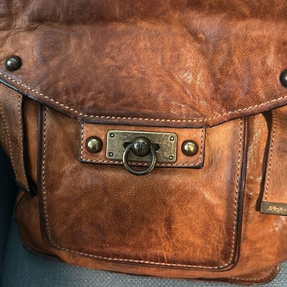 Frye Cameron Magazine Leather Distressed Satchel/Crossbody Bag - Picture 2 of 13
